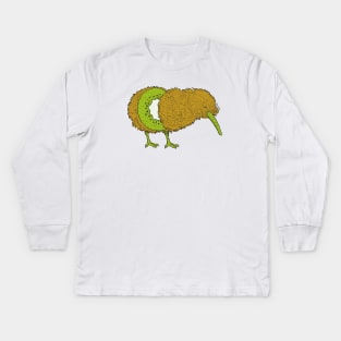 Funny Kiwi Bird Illustration // Kiwi Fruit Kiwi Bird Mashup Kids Long Sleeve T-Shirt